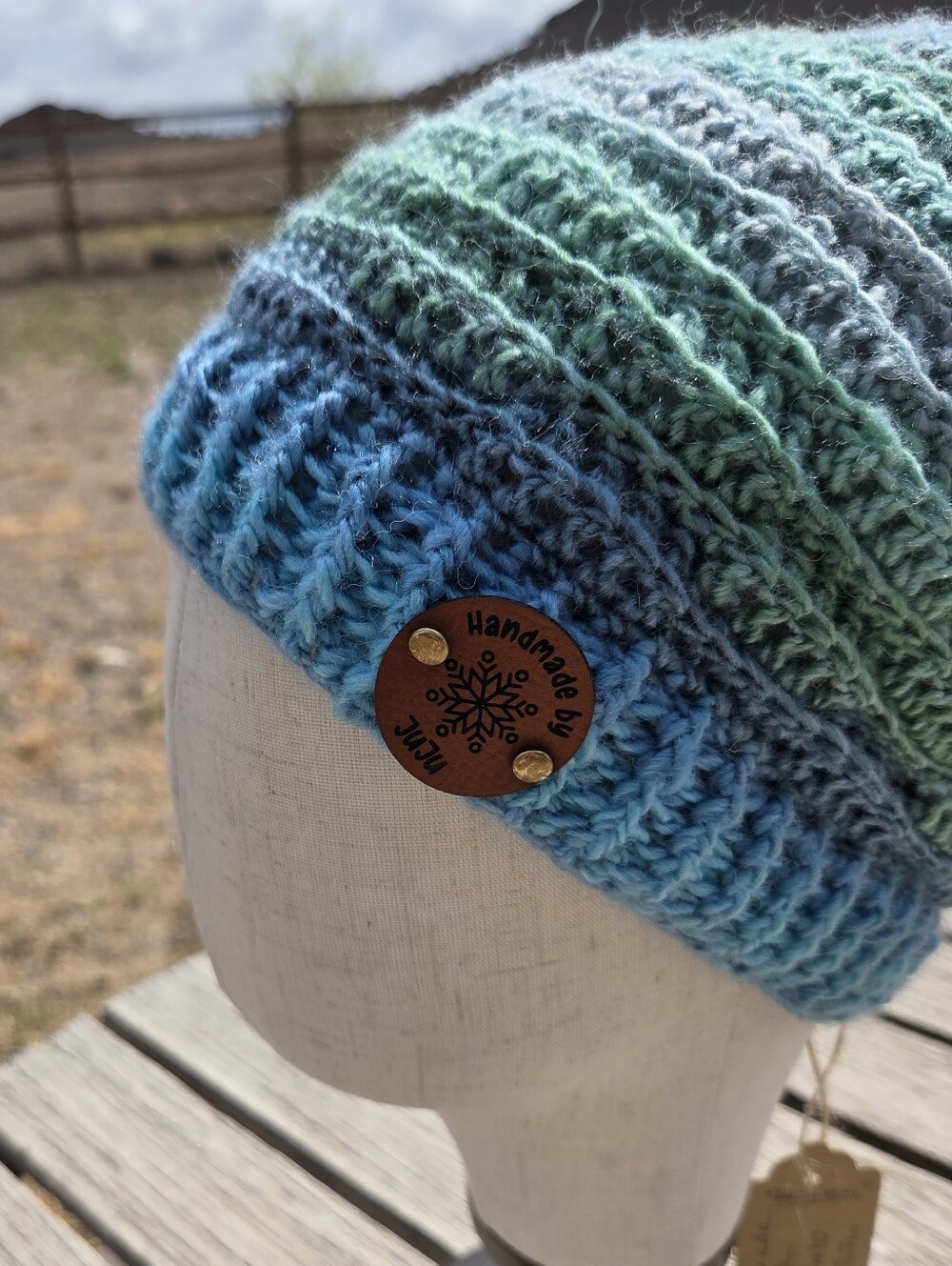 Artisan Handmade Crochet Lightweight Merino Wool Blend "Seafoam" Beanie Hat - Picture 2 of 6
